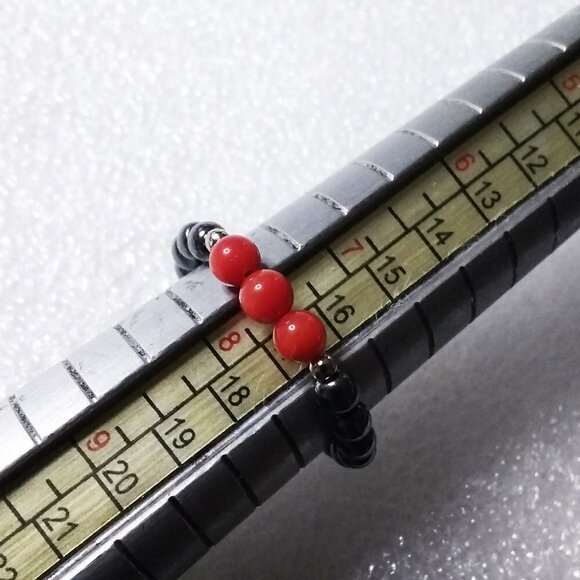 Red Coral + Gray Hematite Beads ~ S 7.5  - Boho + Casual - Cool Calm + Collected - Picture 3 of 6